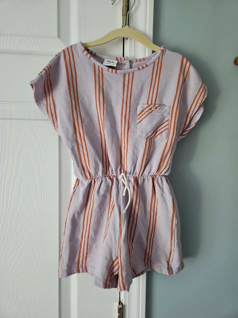 Zara Lavender Romper with Rust Stripe Drawstring